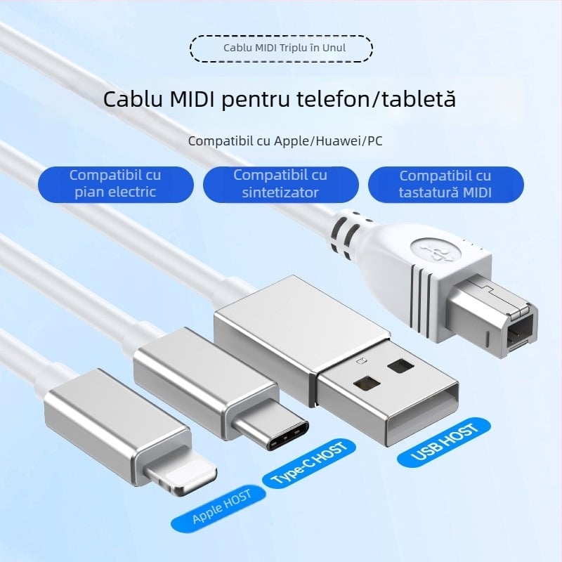 Interfață audio MIDI pentru Apple - splitter OTG Lightning și USB-C, 1 la 3, aliaj din aluminiu, USB 2.0, cip 3959