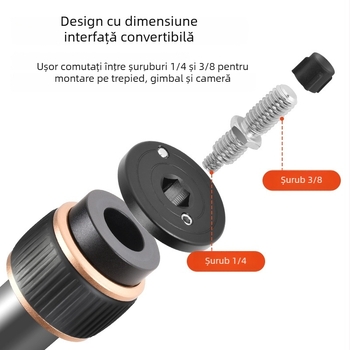 Suport DSLR și tijă pentru cameră – fibră de carbon, gimbal cu două secțiuni telescopice, tub de 28 mm, sarcină 6 kg, extensie cu interfețe multiple