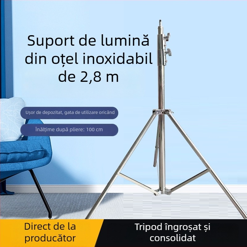 Stativ de fotografie din oțel inoxidabil + ABS, 3 secțiuni, sarcină 3–5 kg, diametre 25/30/35 mm, greutate 1,5 kg