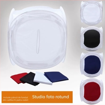 Cort fotostudio rotund pliabil cu cutie de iluminare difuză și patru fundaluri colorate