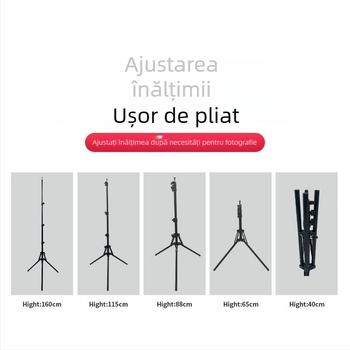 Trepied fotografic de podea, construcție din fier și nailon, 3 secțiuni, diametrele tuburilor 16–25 mm, capacitate de încărcare 2–4 kg