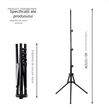 Stativ de iluminare pentru cameră, pliere inversă, 4 secțiuni, construcție metal+PP, sarcină 3 kg, diametre tuburi 25/22/19/16 mm