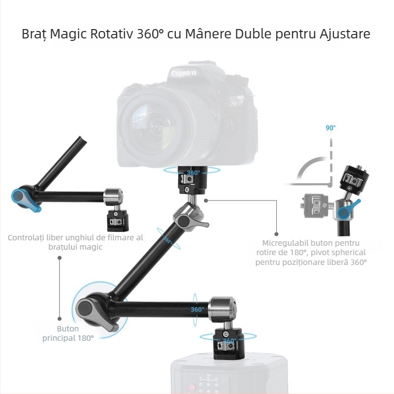 Magic Arm cu capete duale reglabile, braț de susținere pentru fotografie — Material: aliaj de aluminiu; Capacitate de încărcare: 2; Înălime de lucru: 3; Număr de secțiuni: 1; Greutate: 340 g