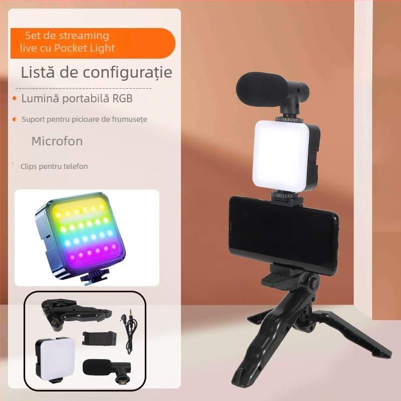 Lumină de umplere mini pentru streaming live – AY-49 Beauty Leg Set, baterie încorporată, 2W, 3.7V, temperatură de culoare reglabilă 2500K–9900K