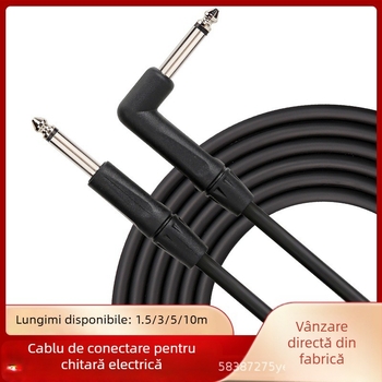 Cablă pentru chitară electrică cu conector unghiular drept, 6.3/6.35/6.5 mm, ecranată, nucleu din cupru, PVC + folie de aluminiu, model 88