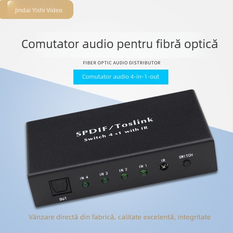 ADSW401 comutator optic 4 în 1 cu sunet digital 5.1 (Dolby/DTS), 192 kHz, trezire de la distanță