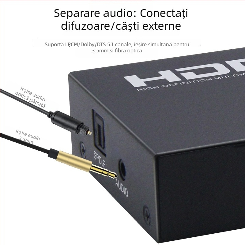 Matrix HDMI 2x4 cu comutare ieșire audio, 4K@60Hz, comutator/distribuitor, telecomandă inclusă