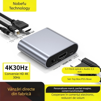 Splitter HDMI audio 4K cu SPDIF și sunet digital optic de 3,5 mm, înaltă definiție, compatibil cu Nintendo Switch, PS4 și PS5