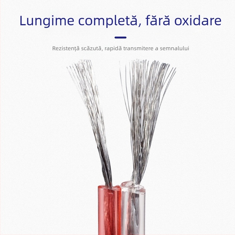 Cablu audio pentru boxe – 150 nuclee OFC din cupru, izolație PVC, conductori transparenți aur-argintiu, pentru amplificatoare și difuzoare, certificat conform Standardului Național