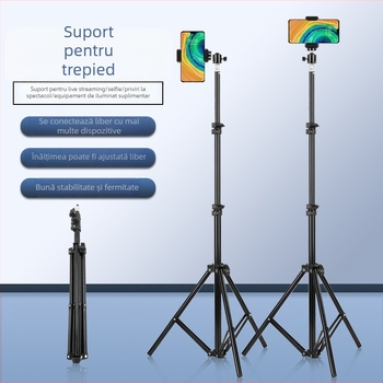 Stativ pentru telefon mobil pentru streaming live, țeavă metalică/ABS, diametrul 25/22/19 mm, 2 segmente, înălțime maximă 2 m