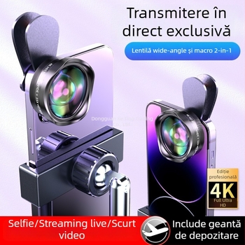 Lentilă pentru telefon mobil pentru transmisiuni live, 2 în 1 macro și unghi larg, HD, compatibilă cu PICKOGEN