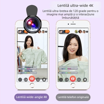 Lentilă pentru telefon mobil pentru transmisiuni live, 2 în 1 macro și unghi larg, HD, compatibilă cu PICKOGEN