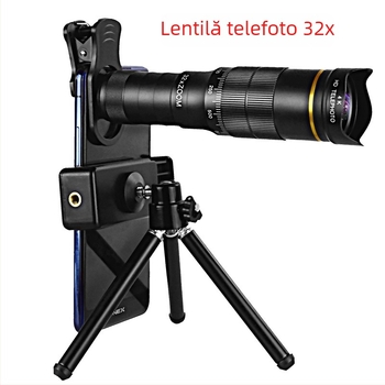 Lentilă teleobiectiv pentru telefon cu zoom 32x, obiectiv teleobiectiv extern universal pentru smartphone, reglaj rapid al zoomului, compatibil cu Apple, Samsung, Huawei, Xiaomi, Oppo