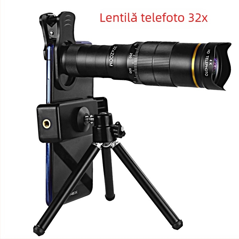 Lentilă teleobiectiv pentru telefon cu zoom 32x, obiectiv teleobiectiv extern universal pentru smartphone, reglaj rapid al zoomului, compatibil cu Apple, Samsung, Huawei, Xiaomi, Oppo