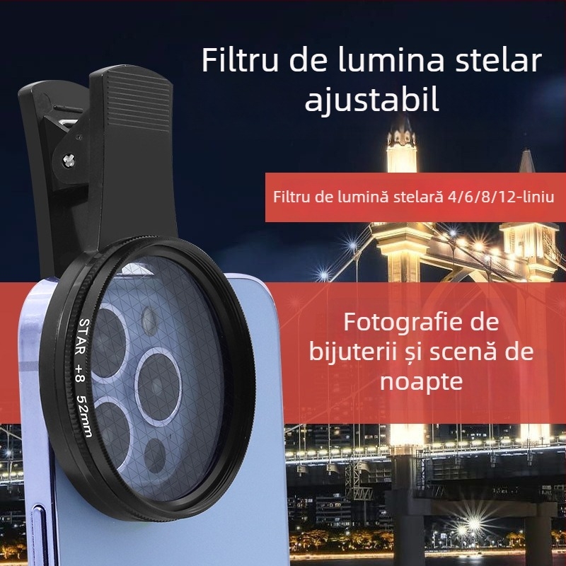 DM-08 Filtru de lentilă Stea pentru telefonul mobil — Fotografiere pe timp de noapte, diametru 52 mm, lungime 8,5, greutate 30 g