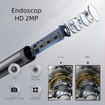 Cameră endoscop pentru piese mecanice, unghi de vizualizare 70°, IP67 impermeabil, lungime de lucru 100 cm, 1920x1440 pixeli, iluminare LED