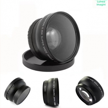 Obiectiv DSLR ultra-wide macro cu montaj universal, distanța focală 120 mm, mărire 0,45x, filtru 58 mm, 2 elemente în 2 grupuri, distanță minimă de focalizare 58 mm