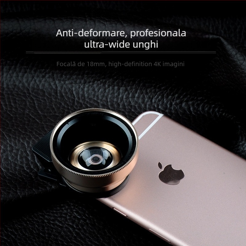Lentilă pentru telefon 2-in-1 cu clips: montaj 37 mm, 0.45x unghi larg, filtru UV, macro