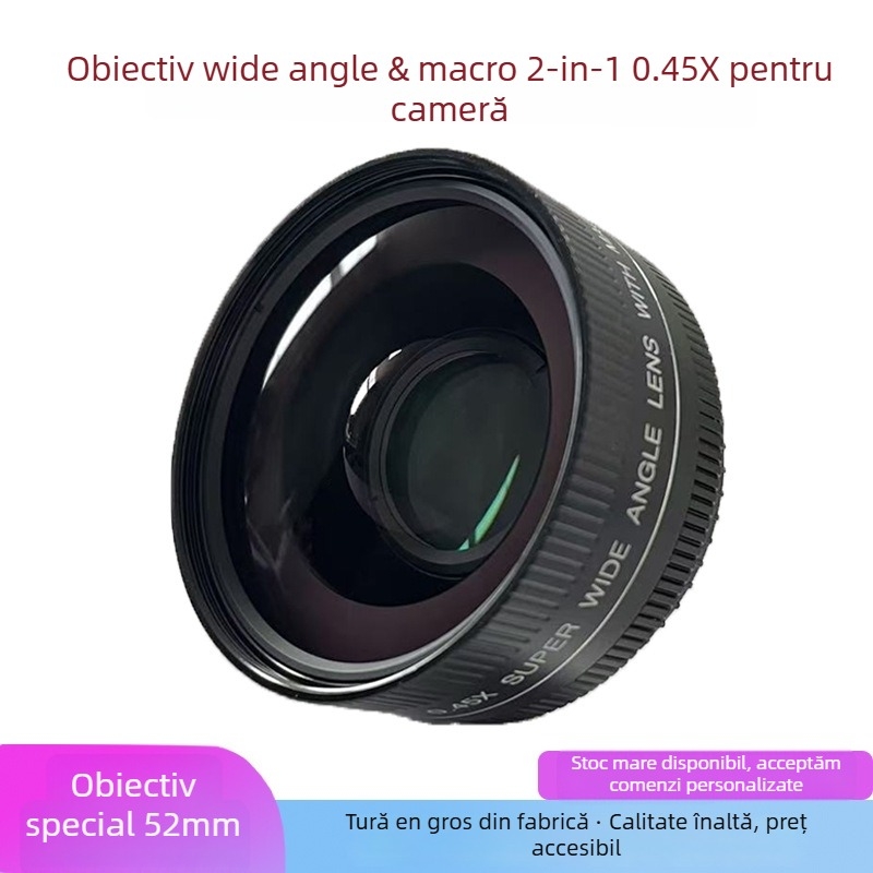 Obiectiv 2 în 1 Macro și Fisheye, 0.45x Wide pentru DSLR, distanță focală 18mm, unghi de cuprindere 120°