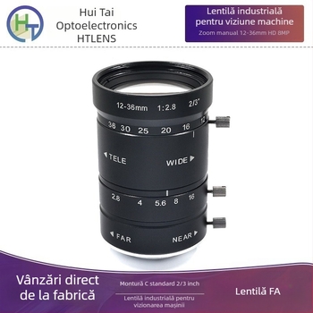 Lentilă industrială pentru viziune cu mașină, 12-36mm, C-mount, zoom manual, senzor 2/3-inch, focalizare minimă 0,15 m