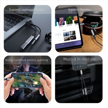Adaptor audio 3,5 mm la Type-C cu încărcare, convertor 2 în 1 pentru căști, compatibil cu Apple, Huawei, Xiaomi, Samsung, Oppo și Vivo