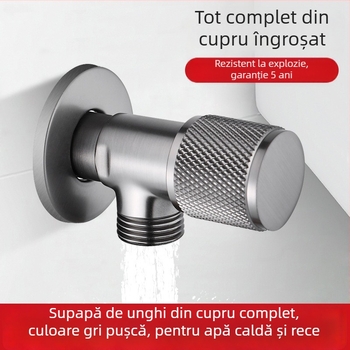 Ventil unghiular cu intrare și ieșire, cupru, montaj în perete, presiune de lucru 1.0, diametru interior standard, potrivit pentru bucătărie, toaletă și duș.