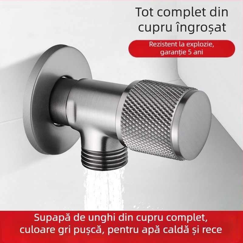 Ventil unghiular cu intrare și ieșire, cupru, montaj în perete, presiune de lucru 1.0, diametru interior standard, potrivit pentru bucătărie, toaletă și duș.