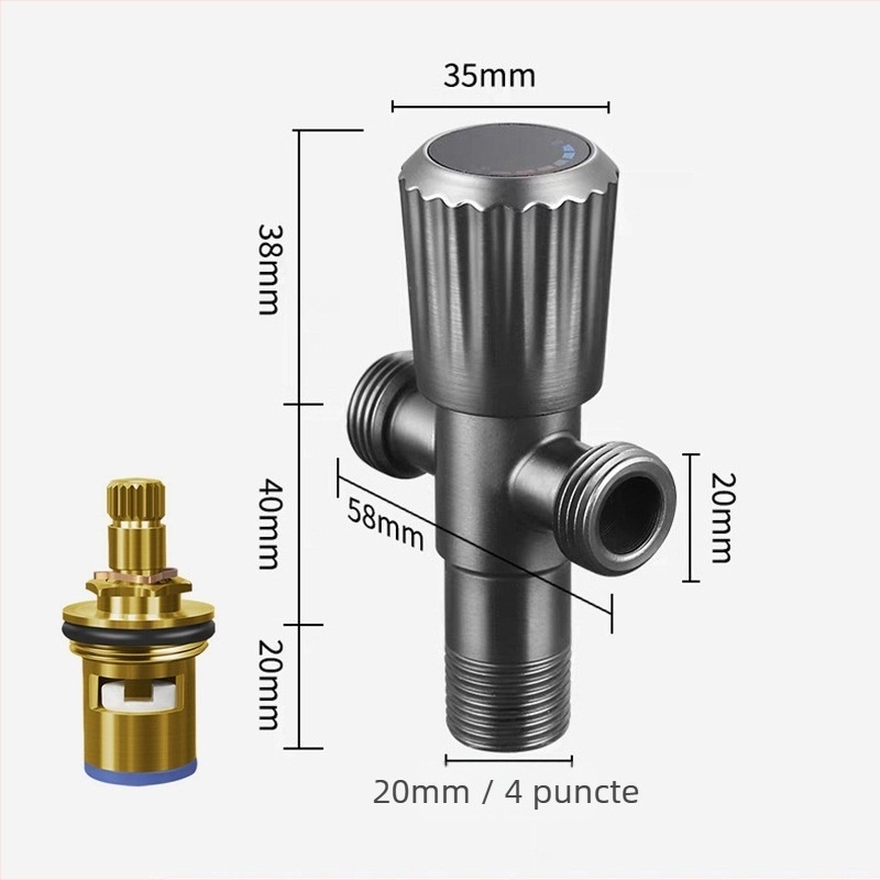 Ventil unghiular cu intrare și ieșire, cupru, montaj în perete, presiune de lucru 1.0, diametru interior standard, potrivit pentru bucătărie, toaletă și duș.