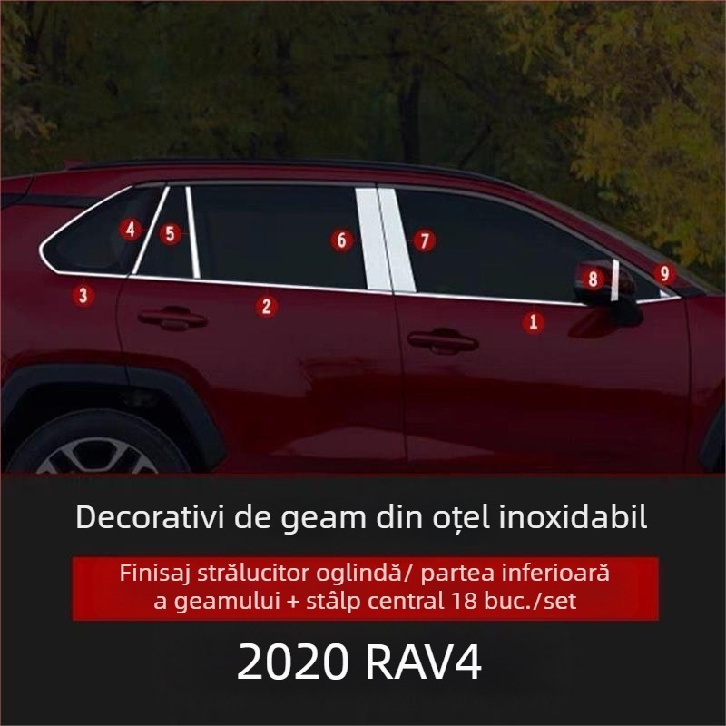 Bandă decorativă din oțel inoxidabil pentru ferestrele Toyota RAV4 (2020–2021)