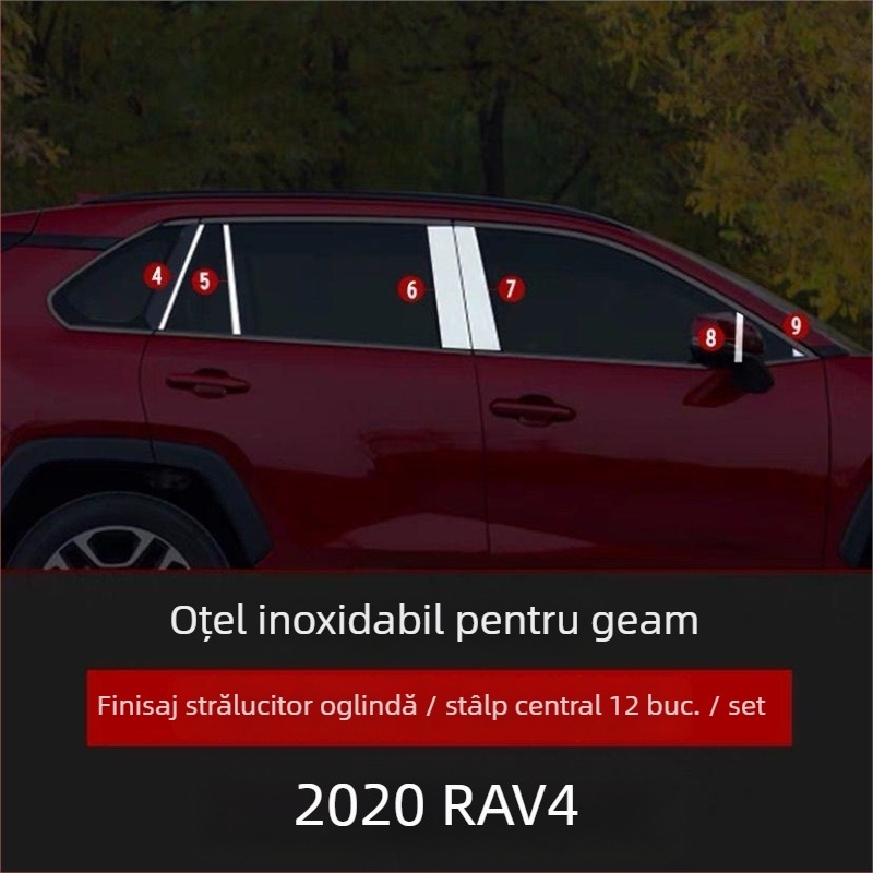 Bandă decorativă din oțel inoxidabil pentru ferestrele Toyota RAV4 (2020–2021)