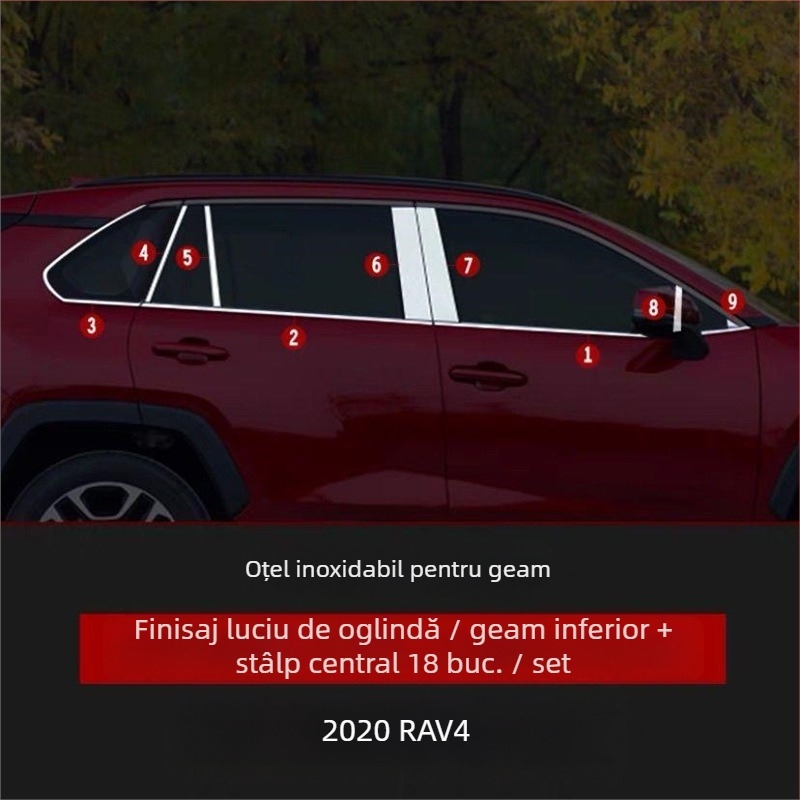 Bandă decorativă din oțel inoxidabil pentru ferestrele Toyota RAV4 (2020–2021)
