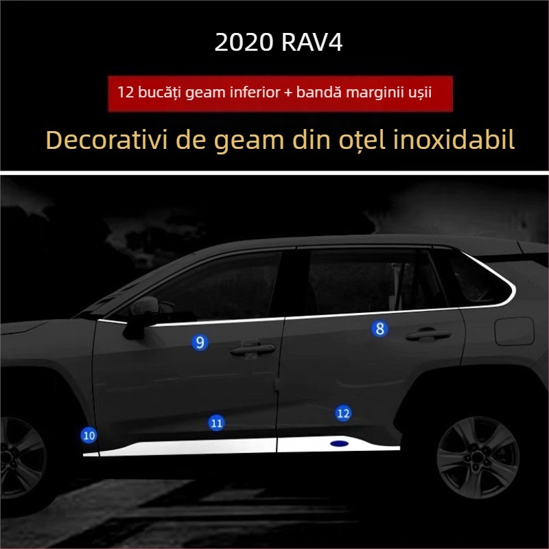 Bandă decorativă din oțel inoxidabil pentru ferestrele Toyota RAV4 (2020–2021)