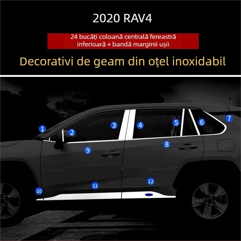 Bandă decorativă din oțel inoxidabil pentru ferestrele Toyota RAV4 (2020–2021)