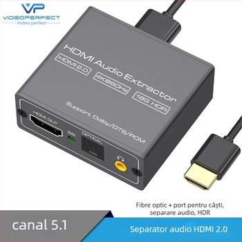 VPFET HD803 HDMI Splitter audio – 4K60Hz, ieșire audio AUX 3,5 mm