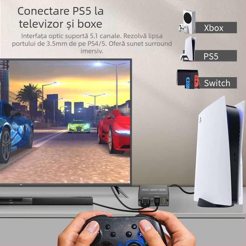 VPFET HD803 HDMI Splitter audio – 4K60Hz, ieșire audio AUX 3,5 mm