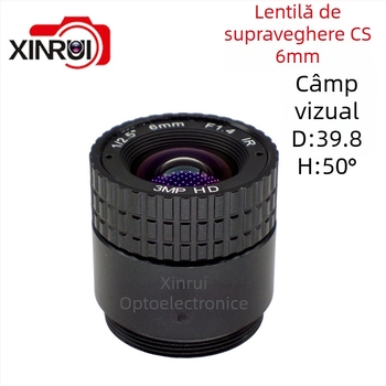 Lentilă de supraveghere CS, focală 6mm, diafragmă F1.4, unghi de vizualizare 90°, diametru filtru Ø22mm