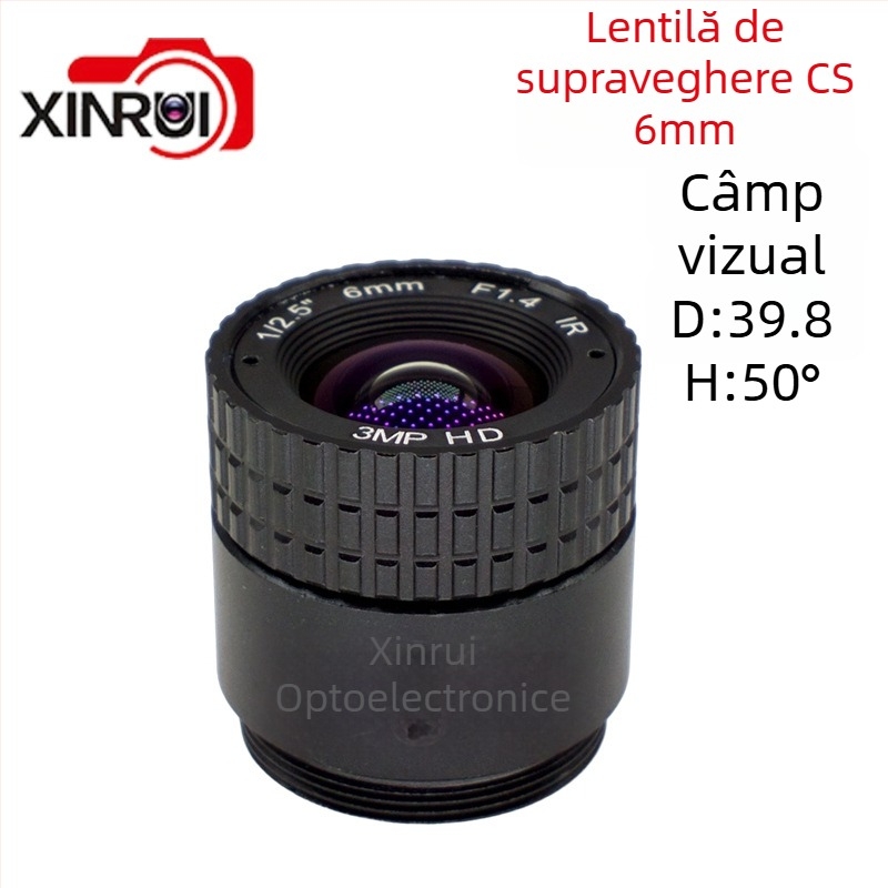 Lentilă de supraveghere CS, focală 6mm, diafragmă F1.4, unghi de vizualizare 90°, diametru filtru Ø22mm