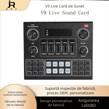 V9SJ cardă USB de sunet pentru streaming live, compatibilă cu diferite efecte sonore și microfoane pentru schimbarea vocii pentru calculatoare și telefoane mobile, baterie încorporată 500–800 mAh, SNR ≥70 dB, răspuns în frecvență 100 Hz–20 kHz, putere nomi