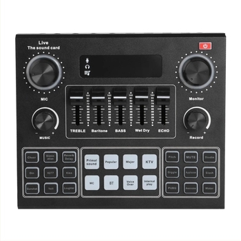 V9SJ cardă USB de sunet pentru streaming live, compatibilă cu diferite efecte sonore și microfoane pentru schimbarea vocii pentru calculatoare și telefoane mobile, baterie încorporată 500–800 mAh, SNR ≥70 dB, răspuns în frecvență 100 Hz–20 kHz, putere nomi