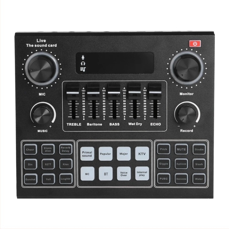 V9SJ cardă USB de sunet pentru streaming live, compatibilă cu diferite efecte sonore și microfoane pentru schimbarea vocii pentru calculatoare și telefoane mobile, baterie încorporată 500–800 mAh, SNR ≥70 dB, răspuns în frecvență 100 Hz–20 kHz, putere nomi