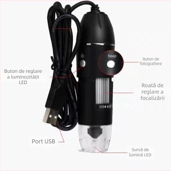 Microscop digital pentru știință și educație, cu mărire 1000x, iluminare LED, portabil