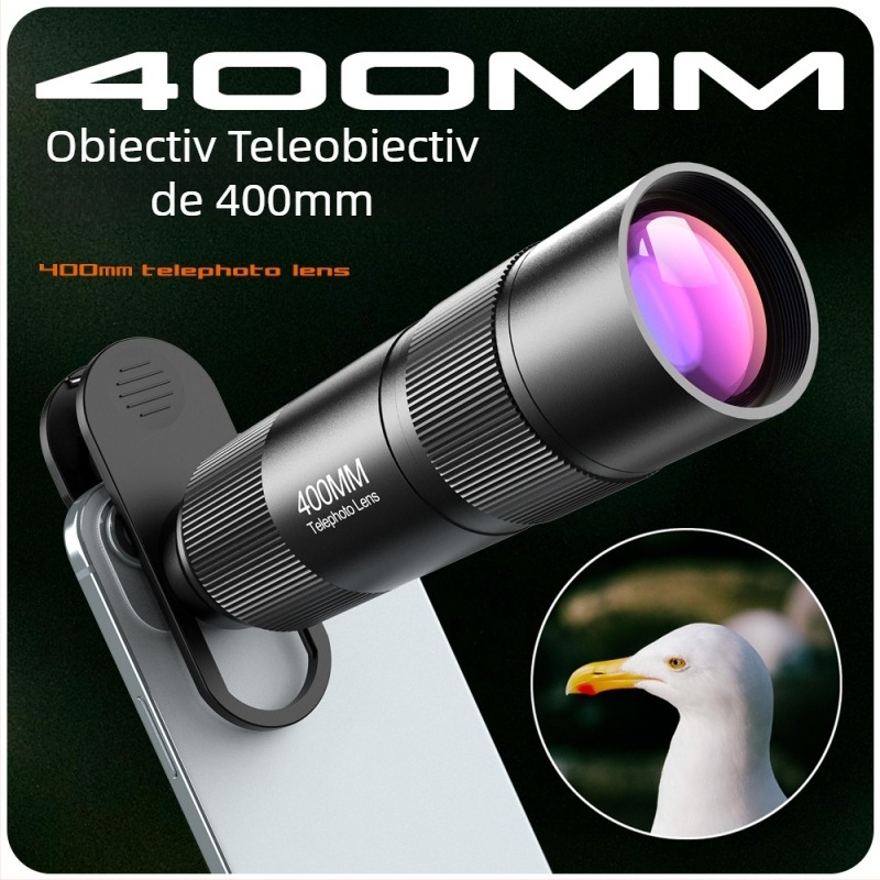 Obiectiv teleobiectiv pentru telefon 400 mm pentru portrete de la concerte; compatibil cu telefoane mobile; sticlă optică + aliaj de aluminiu; brand JOVOCN