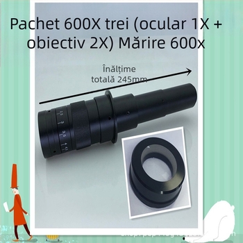 Lentilă de microscop industrial cu zoom continuu 600X, ocular monocular 0.7x-4.5x, mărire 300x, lentilă 10A, 1x