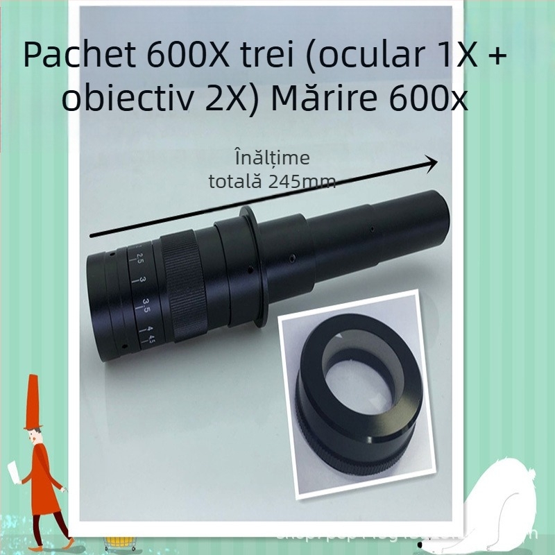 Lentilă de microscop industrial cu zoom continuu 600X, ocular monocular 0.7x-4.5x, mărire 300x, lentilă 10A, 1x