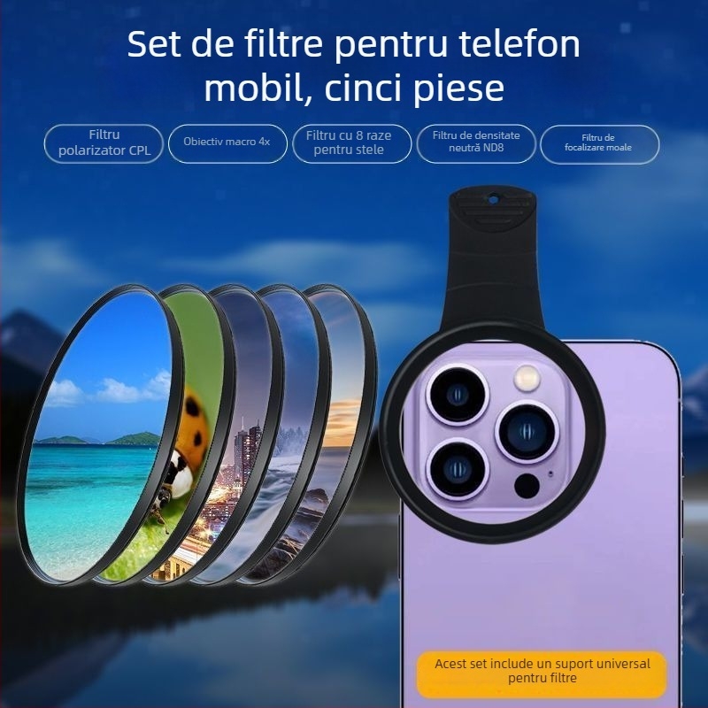 Set filtre pentru telefonul mobil cu polarizator CPL, filtru ND, design clip-on, 8 straturi de acoperire