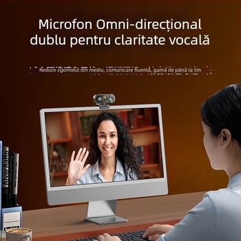 Webcam Q27, 4MP CCD, lentilă unghi larg, înfrumusețare, reducere zgomot, suport portabil pentru streaming live și cursuri online