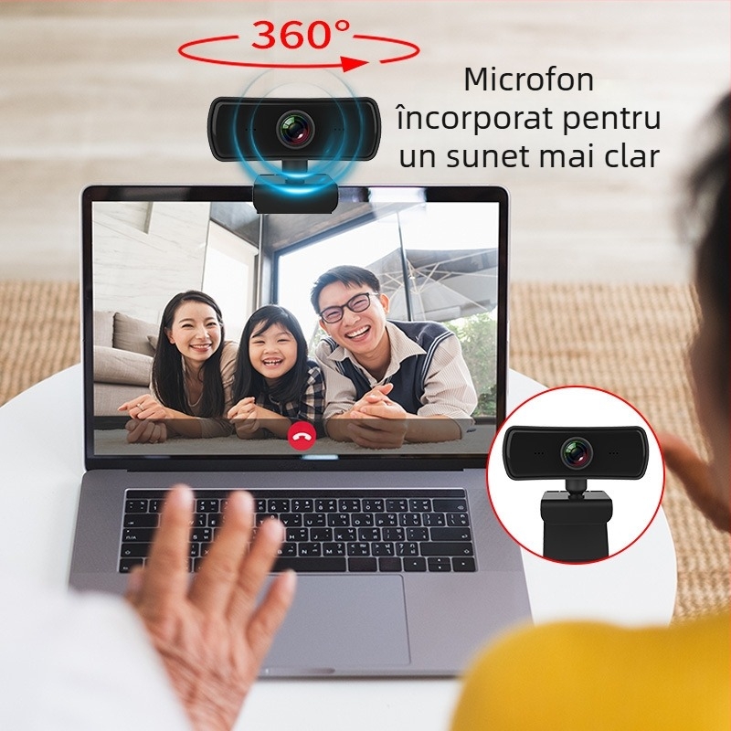 Webcam USB (senzor 2MP; rezoluție 1600x1200; 30 FPS; USB 2.0; microfon încorporat)