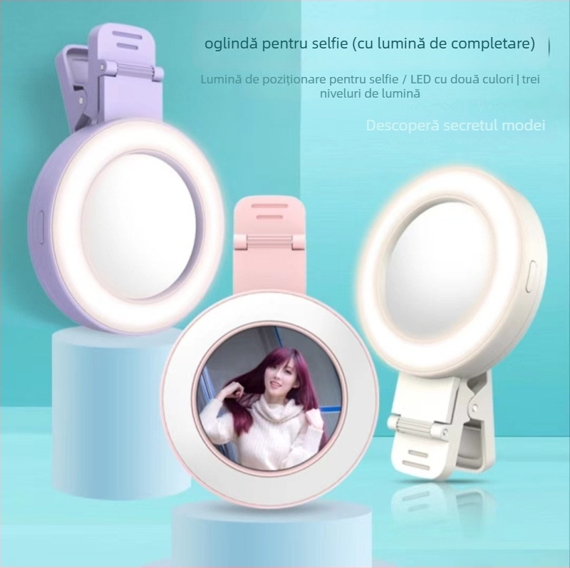 Lampa de selfie cu oglindă, dual-use, portabilă și pliabilă, reîncărcabilă, model TH-260