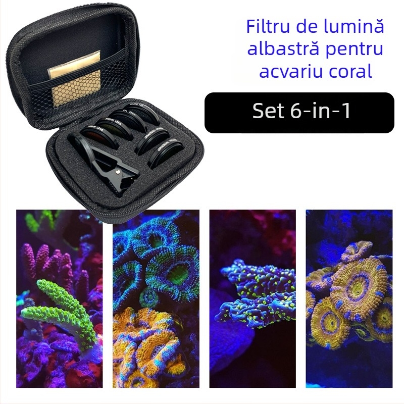 SINISI F-SH06 Filtru pentru corali pentru acvariu cu recif și fotografiere cu telefonul – set 6 în 1, compatibil cu majoritatea telefoanelor