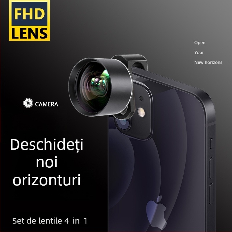 JOVOCN JV-A04 PRO Kit de obiective pentru telefon, patru în unu: unghi larg, macro, teleobiectiv, fisheye — corp din aliaj de aluminiu, sticlă optică